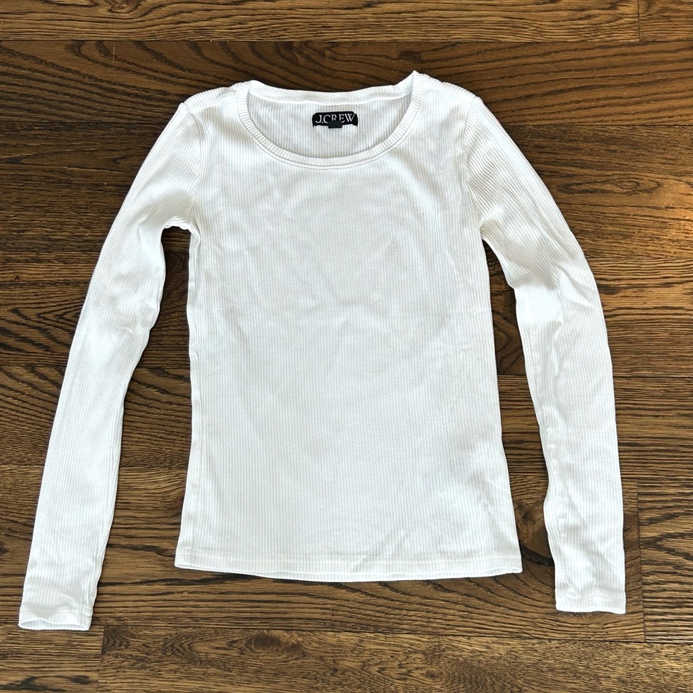 J. Crew White Perfect Ribbed Crew Neck Long Sleeve Tee